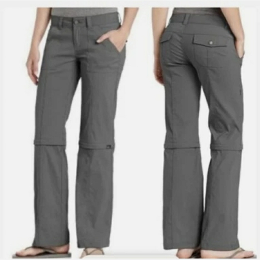 Prana Monarch Wmns Gray Low Waist Convertible Straight Leg Short Inseam Pants 14